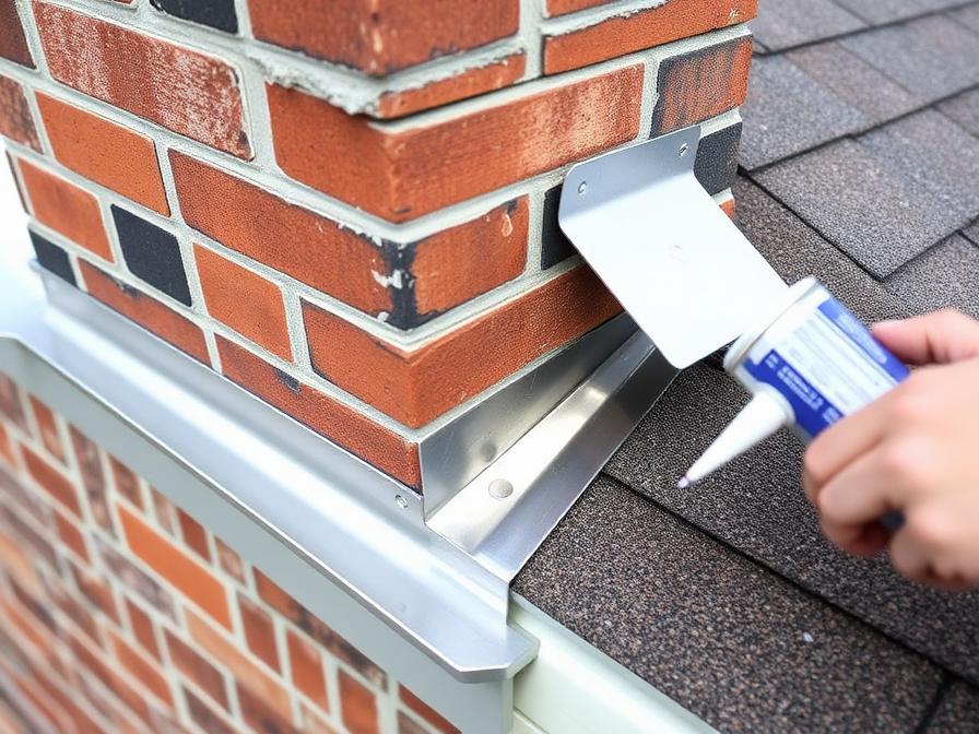 Chimney flashing repair where the chimney meets the roof in Chicago
